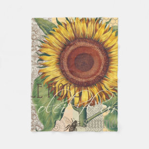 Couverture Polaire Art de fleur de damas vintage tournesol