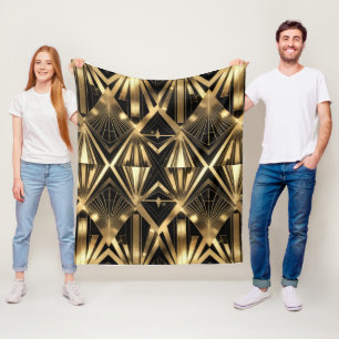 Couverture Polaire Art Déco géométrique luxueux or et noir 