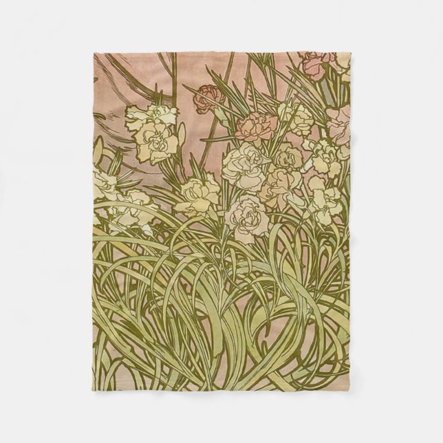 Couverture Polaire Art Nouveau Alfonse Mucha fleurs d'oeillets floral (Devant)