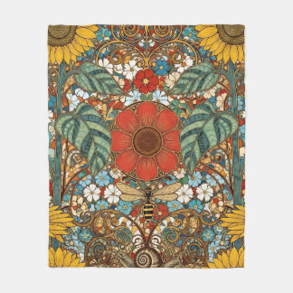 Couverture Polaire Art Nouveau Floral Garden – Sunflowers, Bee