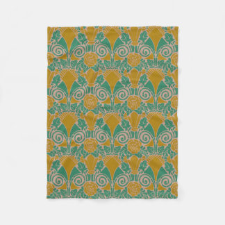 Couverture Polaire Art Nouveau floral vert sarcelle jaune moutarde