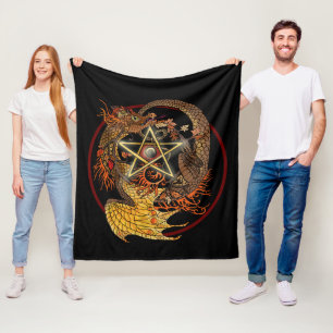 Couverture Polaire Art Nouveau Pentacle Dragon Fleece Blanche