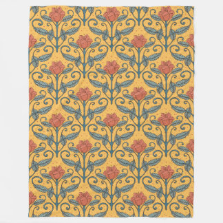 Couverture Polaire Art Nouveau rétro vintage floral jaune sarcelle co