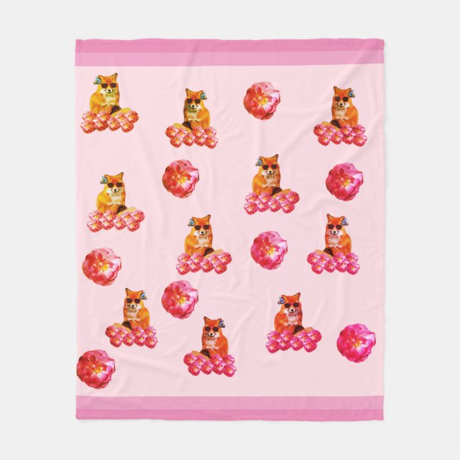 Couverture Polaire Art pop Fox & Rose Fleece Blanche (Devant)