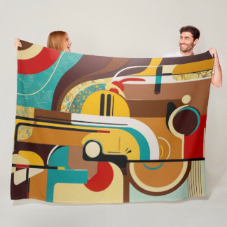 Couverture Polaire Art Rétro Abstrait | Design Jaune et Marron