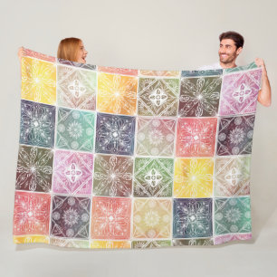 Couverture Polaire Art Tile coloré de l'ornement géométrique blanc te