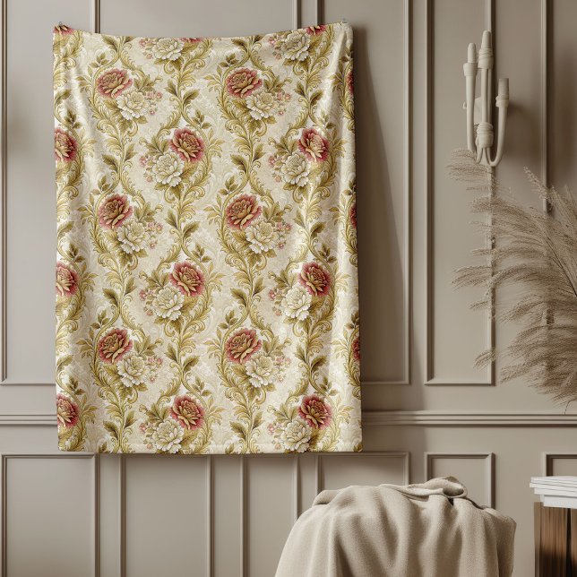Couverture Polaire Artisan Floral Damask Flower Motifs ornés (Artistic Floral Damask Flowing Ornate Patterns Fleece Blanket)