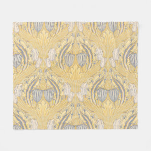 Couverture Polaire Arts and Crafts Walter Crane Bleus Tulipes Blanche