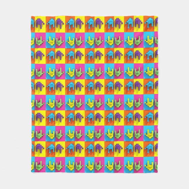 Couverture Polaire ASL Langue des signes Pixel Love Pop Fleece Blanke (Devant)