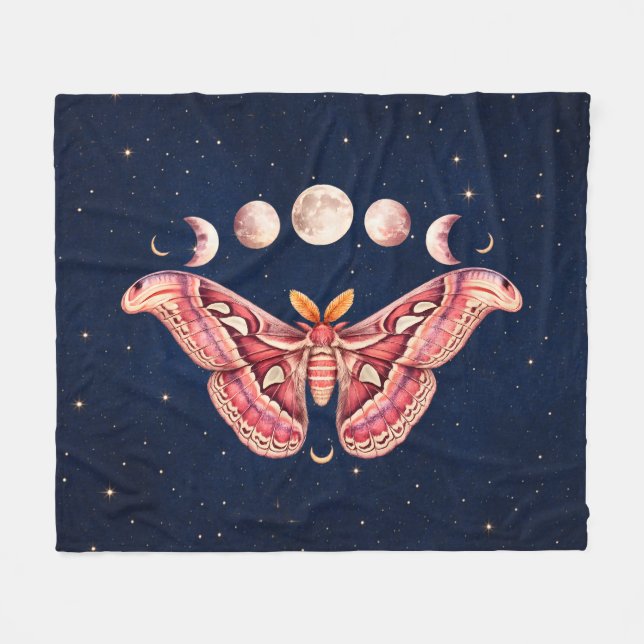 Couverture Polaire Atlas Moth Night Sky Cosmos Moon Phase | Boho Art (Devant (Horizontal))