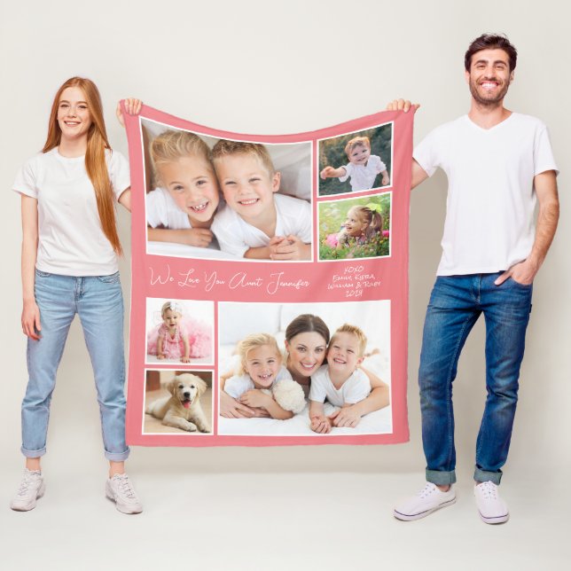 Couverture Polaire Aunt We Love You Photo Personalized Coral (En situation)
