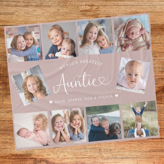 Couverture Polaire Auntie Photo Collage Script Cute Heart Modern (Créateur téléchargé)