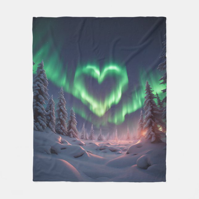 Couverture Polaire Aurora boréale en forme de coeur (Devant)