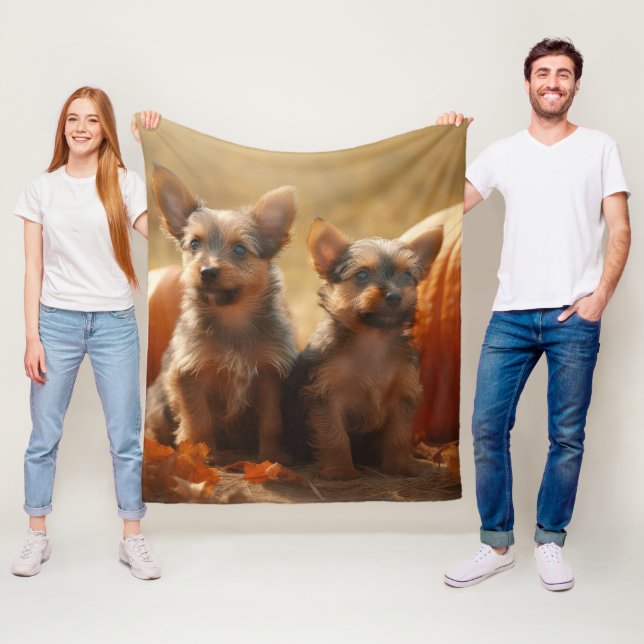 Couverture Polaire Australien Terrier Chiot Automne Citrouille de pla (En situation)