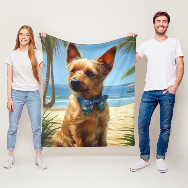 Couverture Polaire Australien Terrier On Beach amoureux des chiens ca (En situation)