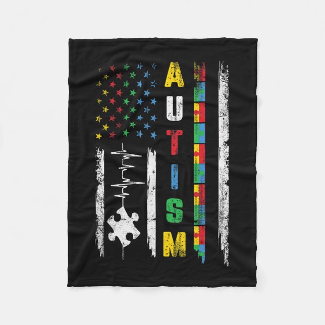 Couverture Polaire Autisme American Flag Puzzle Sensibilisation sur l (Devant)