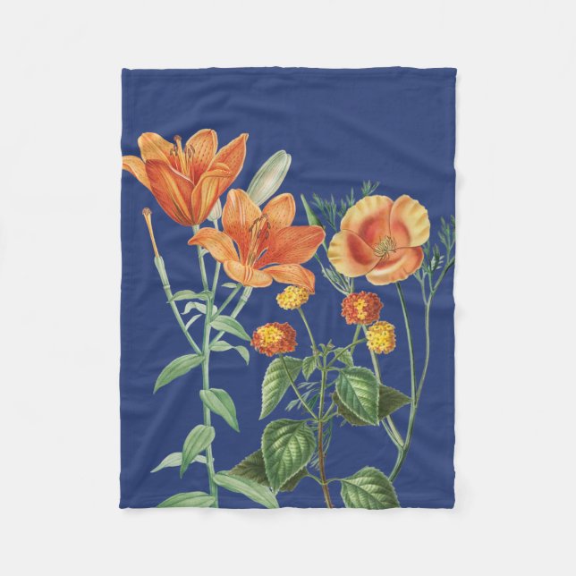 Couverture Polaire Automne Aquarelle d'automne Orange Floral Bleu (Devant)