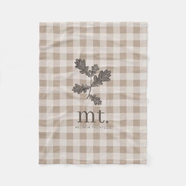 Couverture Polaire Automne Automne Taupe Plaid Foliage Monogramme Ini (Devant)