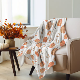 Couverture Polaire Automne Citrouille et Feuille