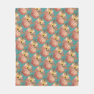 Couverture Polaire Automne citrouille terre cuite fleurie orange et t
