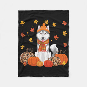 Couverture Polaire Automne Husky Citrouille Feuille Automne Halloween