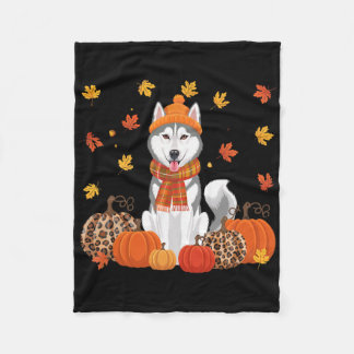 Couverture Polaire Automne Husky Citrouille Feuille Automne Halloween