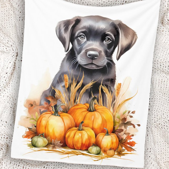 Couverture Polaire Automne Labrador Retriever Puppy Citrouille Amoure (Créateur téléchargé)