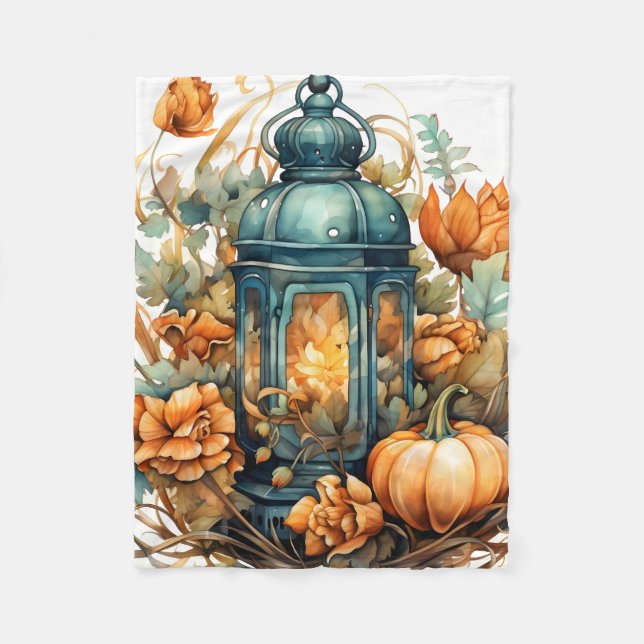 Couverture Polaire Automne Thanksgiving Citrouille Lanterne Harvest (Devant)