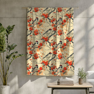 Couverture Polaire Autumn Birds Blanket avec des accents floraux rust