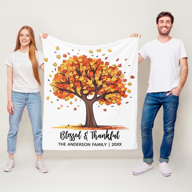 Couverture Polaire Autumn Fall Tree Happy Thanksgiving Blessed (En situation)
