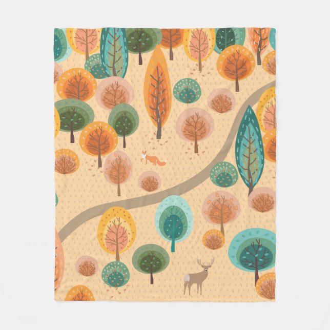 Couverture Polaire Autumn forest with abstract flat handdrawn trees a (Devant)