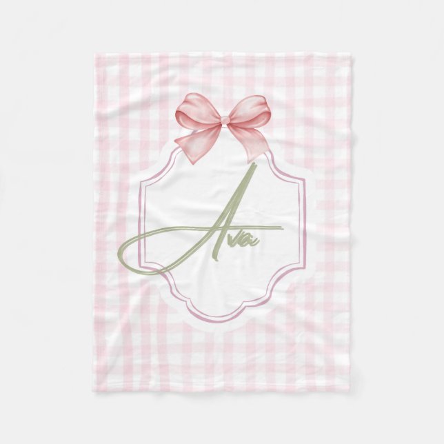Couverture Polaire Ava Personnalisé Pink Bow & En vichy Print (Devant)
