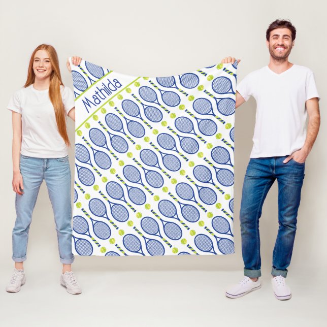 Couverture Polaire Avec le nom 💙 🎾 bleu, vert, blanc 🎾 de tennis (En situation)
