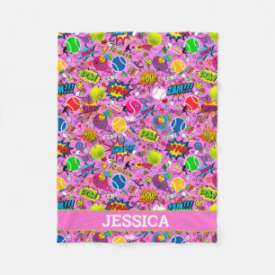 Couverture Polaire Avec nom 😍 🤩 rose Eclectique tennis 🎾 motif