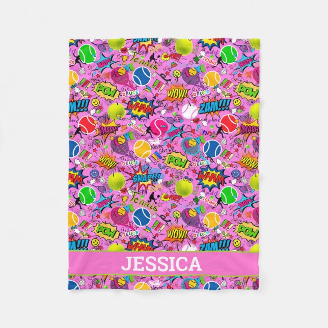 Couverture Polaire Avec nom 😍 🤩 rose Eclectique tennis 🎾 motif (Devant)