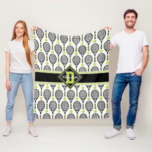 Couverture Polaire Avec texte 🎾 & monogramme Noir et vert tennis bla