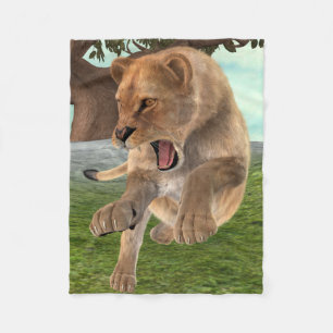 Couverture Polaire Aventure artistique de lionne féroce dans la jungl
