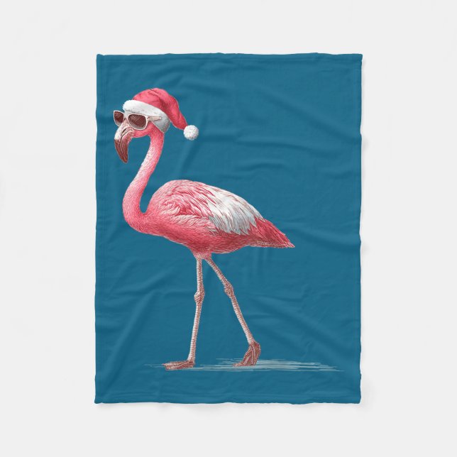 Couverture Polaire Awesome Cool Flamingo With Christmas Hat And Sungl (Devant)