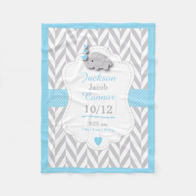 Couverture Polaire Baby Blue Elephant conception de garde de naissanc (Devant)