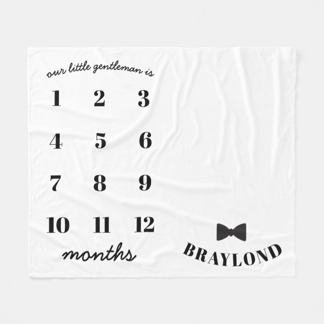 Couverture Polaire Baby Boy Bow Cravate mensuelle de jalon (Devant (Horizontal))