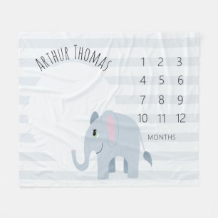 Couverture Polaire Baby Boys mignon Blue Elephant Safari Milestone