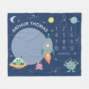 Couverture Polaire Baby Boys mignon Blue Space Alien Cartoon Jalon