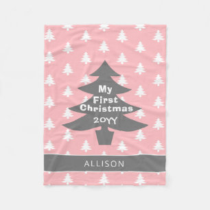 Couverture Polaire Baby First Christmas Blush Pink Personnalisé