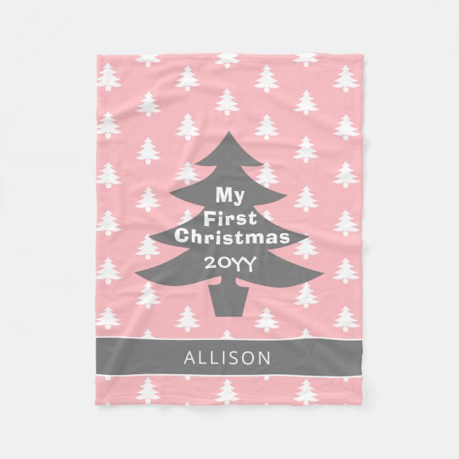 Couverture Polaire Baby First Christmas Blush Pink Personnalisé (Devant)