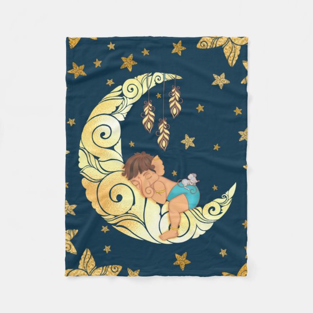 Couverture Polaire Baby Ganesha avec lune et étoiles (Devant)