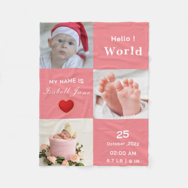 Couverture Polaire Baby Girl Birth Stat Faire-part (Devant)