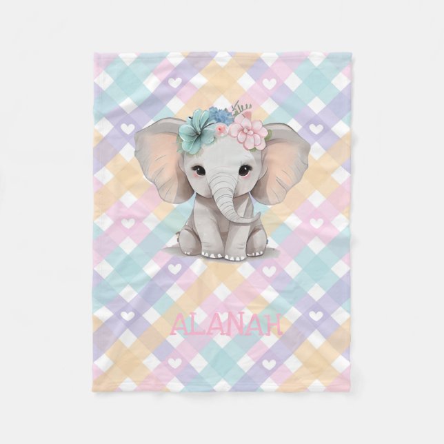 Couverture Polaire Baby Girl Elephant En vichy Fleece Blanket Nursery (Devant)