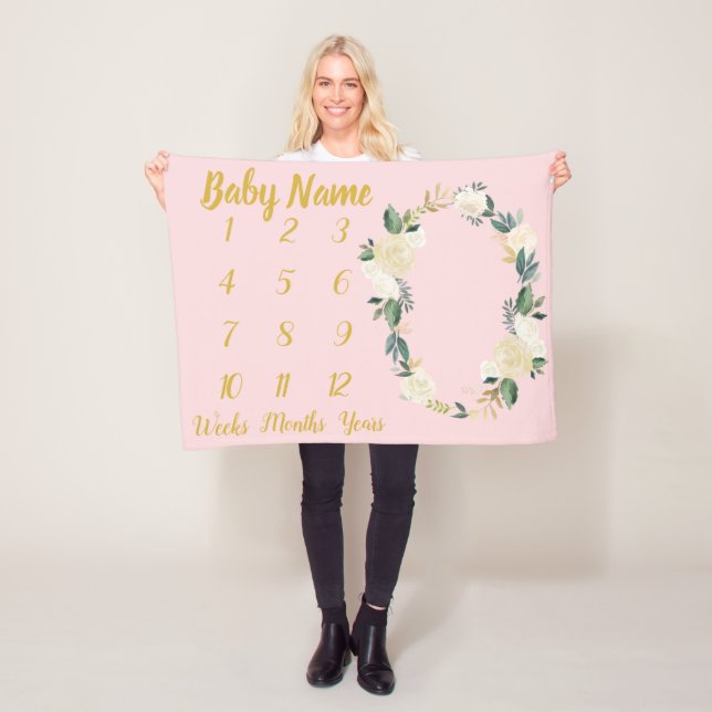 Couverture Polaire Baby Girl Milestone Blanket Douche personnalisée P (En situation)