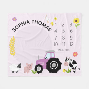 Couverture Polaire Baby Girls mignonne rose ferme tracteur animal jal