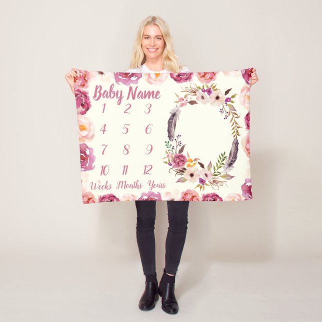 Couverture Polaire Baby Milestone Baby shower personnalisé Cadeau fil (En situation)